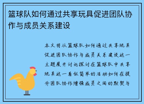 篮球队如何通过共享玩具促进团队协作与成员关系建设